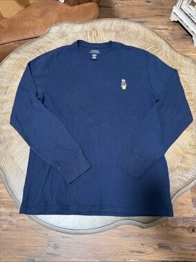 Polo by Ralph Lauren Navy Long Sleeve Thermal Shirt with Bear Embroidery